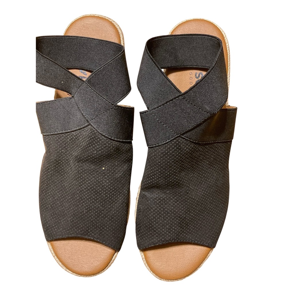 Sonoma Goods For Life Black Espadrille Wedge Sandals Elastic Straps Size 7.5